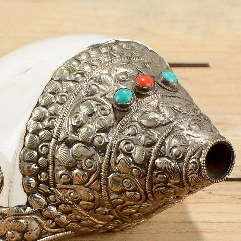 Tibetan Natural Shankha Conch Shell Dragon Decoration