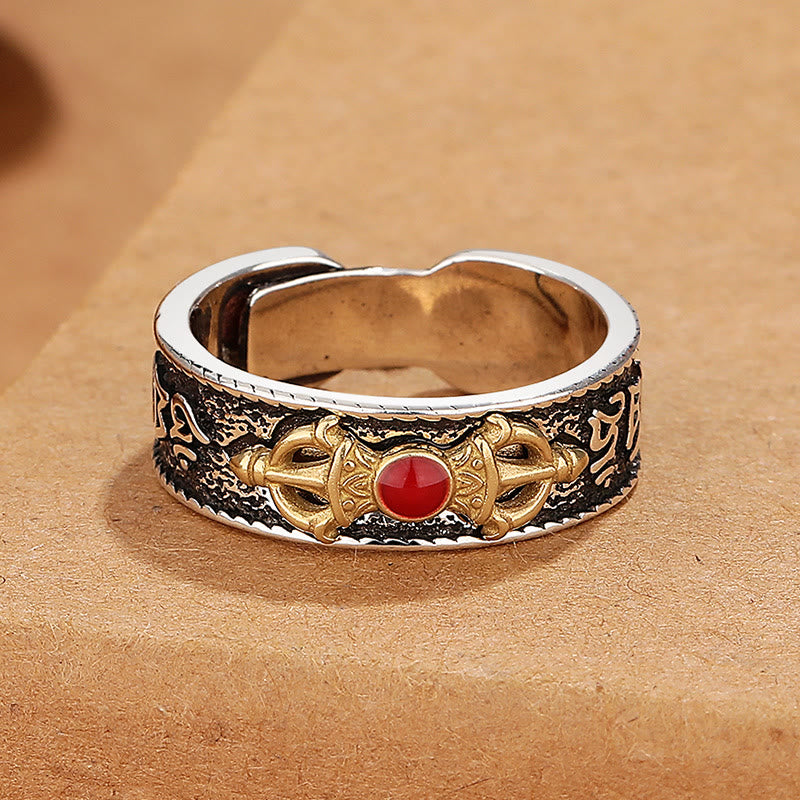 Adjustable Red Agate Om Mani Padme Hum Wisdom Ring