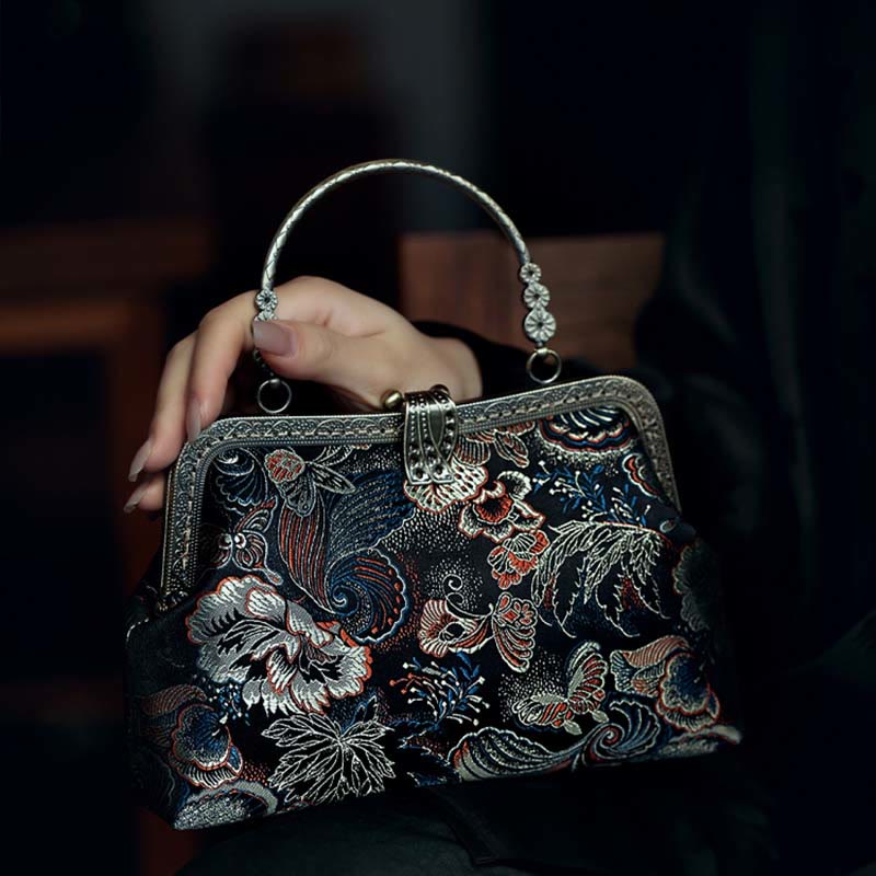 Butterfly Flowers Metal Handle Handbag 22cm | Spiritual Jewelry