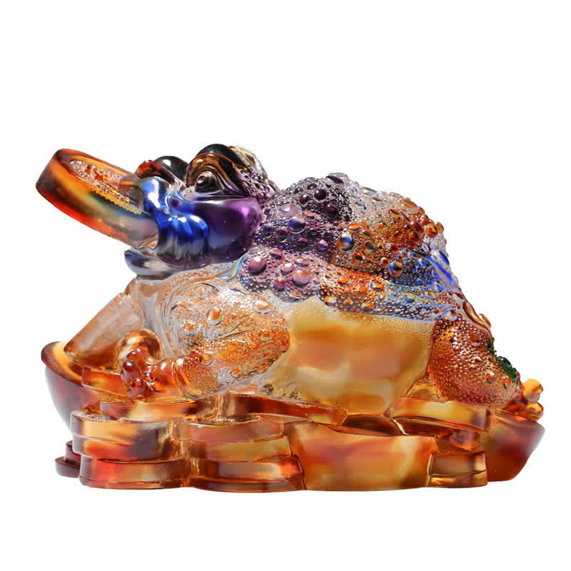 Liuli Crystal Feng Shui Frog Sculpture 11cm Prosperity Art