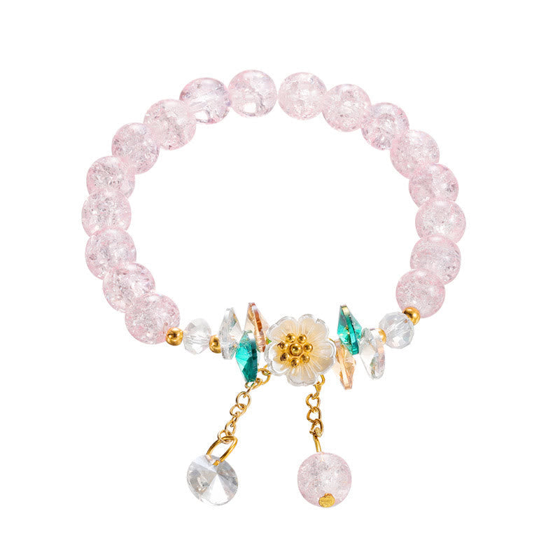 Spiritual Glass Bead Bracelet with Flower Charm for Protection