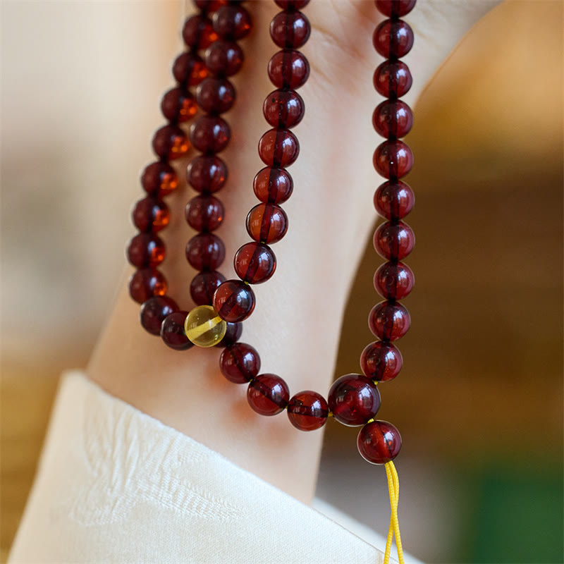 108 Bead Amber Mala Bracelet for Anxiety Relief & Balance