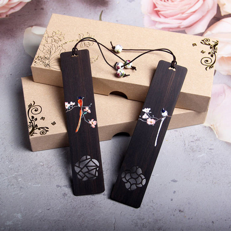 Ebony Oriole Bird Wood Bookmark with Gift Box