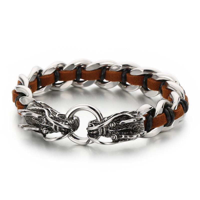 Dragon Leather Titanium Steel Protection Bracelet 21cm