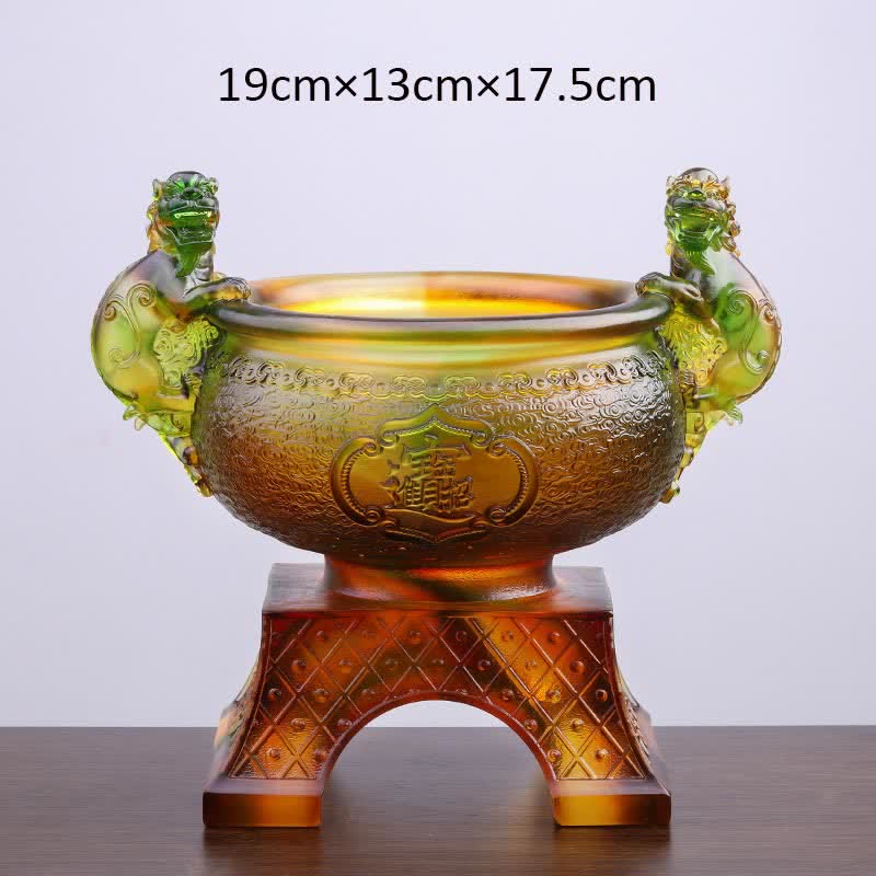 Handmade Liuli Crystal PiXiu Treasure Bowl Art Piece
