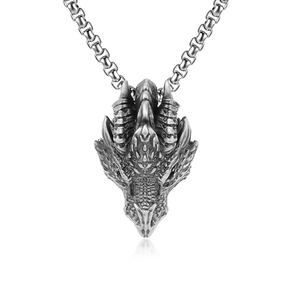 Pure Tin Dragon Head Protection Necklace Pendant