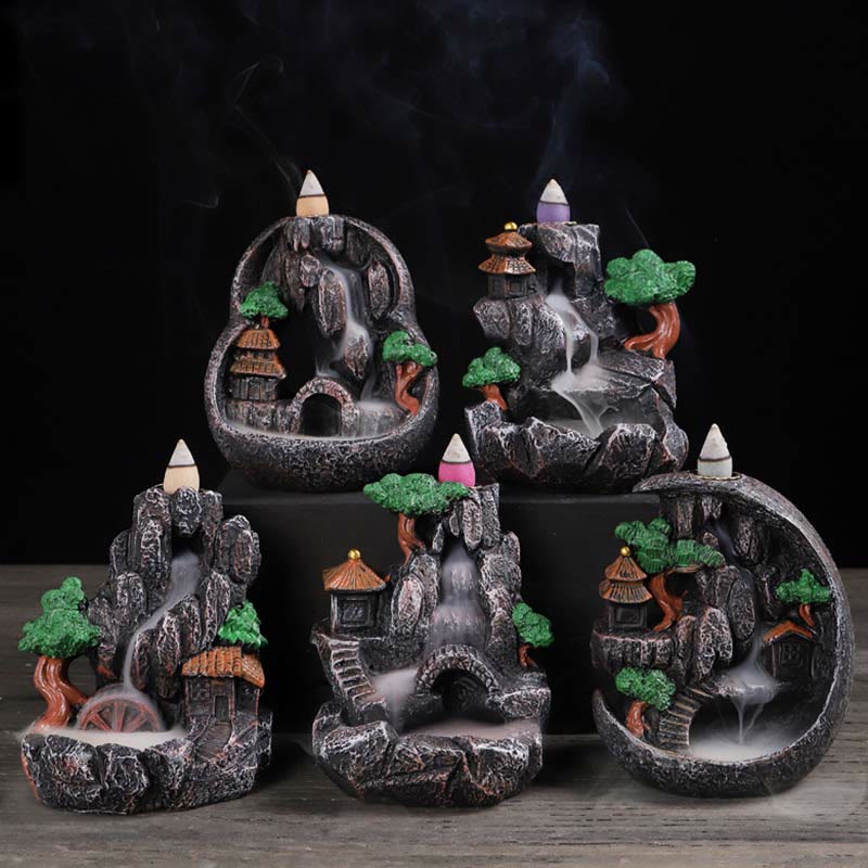 Resin Buddha Incense Burner with Mountain Bridges Pattern