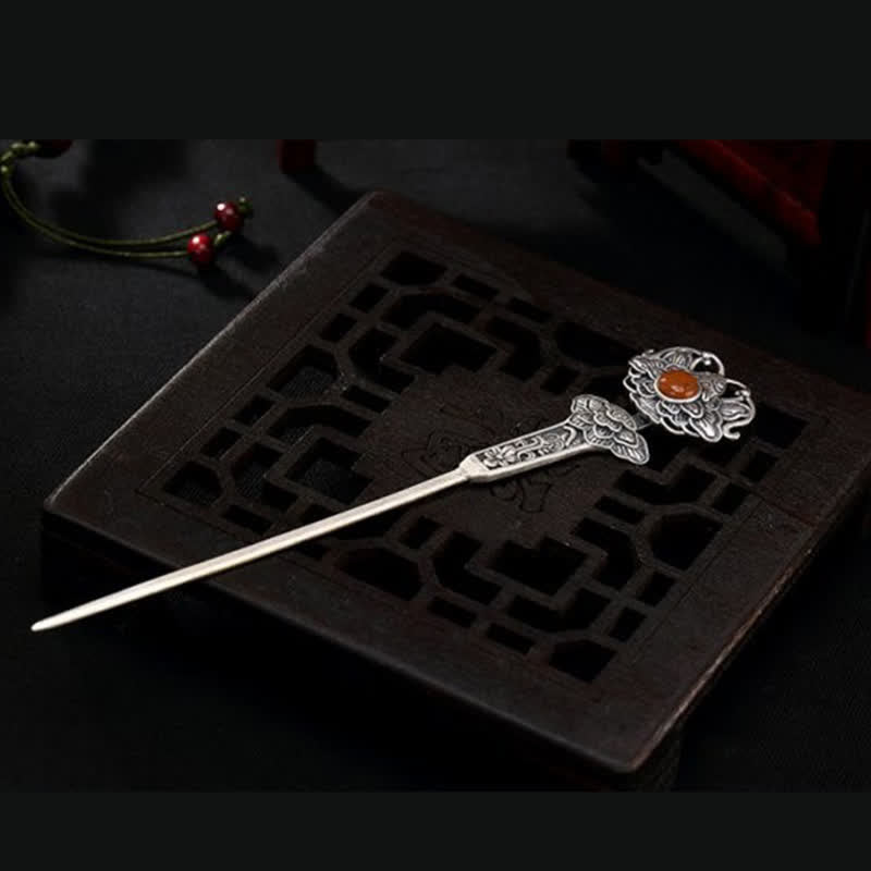 Red Agate Peony Flower Hairpin | Confidence & Calm 13.4cm