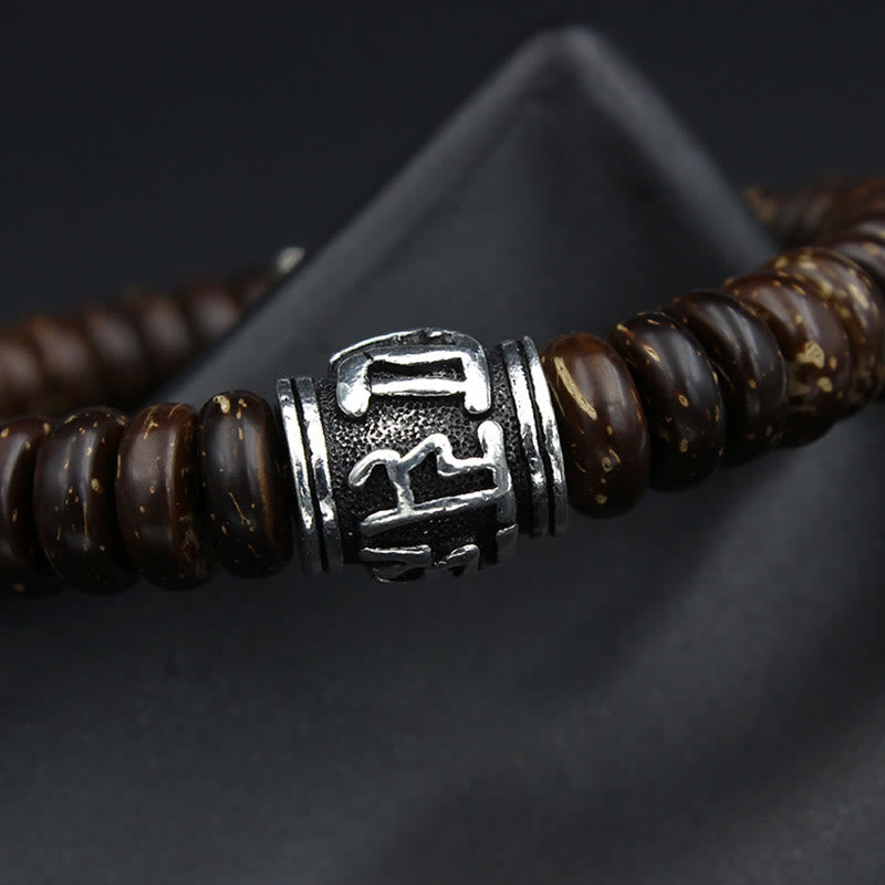 Tibetan Coconut Shell Om Mani Padme Hum Bracelet 14-16cm