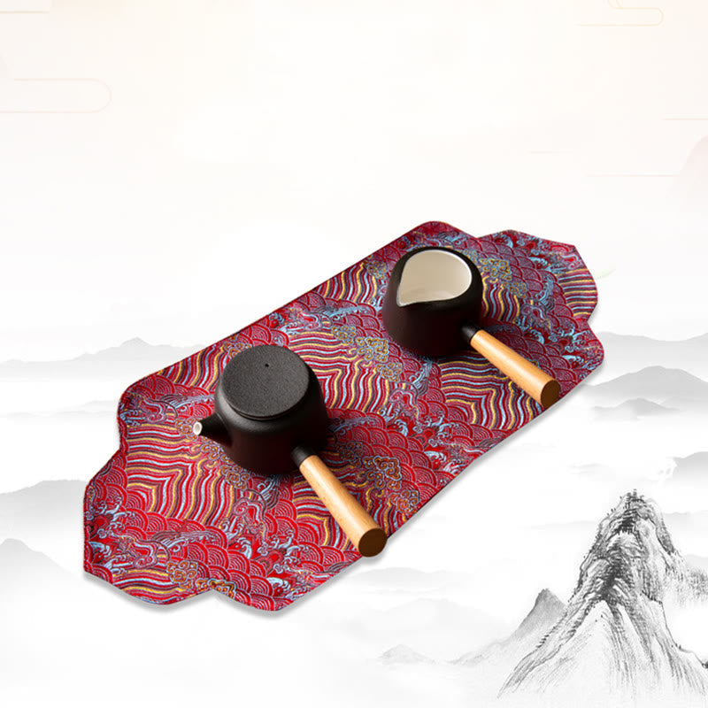 Sea Wave Bamboo Plum Blossom Brocade Tea Mat 48x22cm Zen Decor
