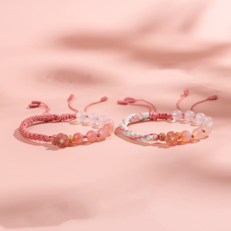 Reincarnation Knot Agate Bracelet with Peach Blossom Charm