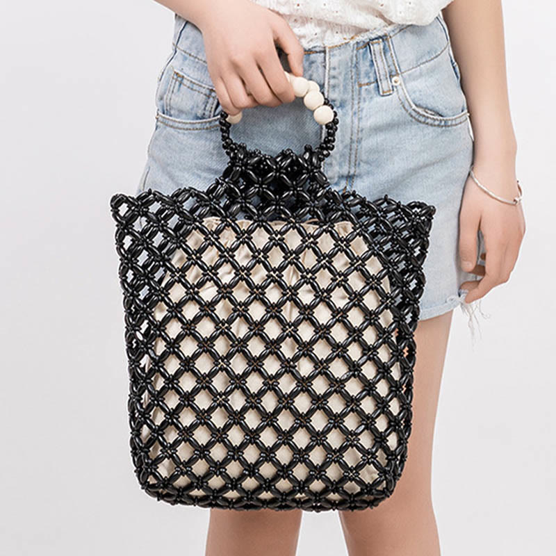 Hand-Woven Wooden Beads Bag 30cm Eco-Friendly Accessory