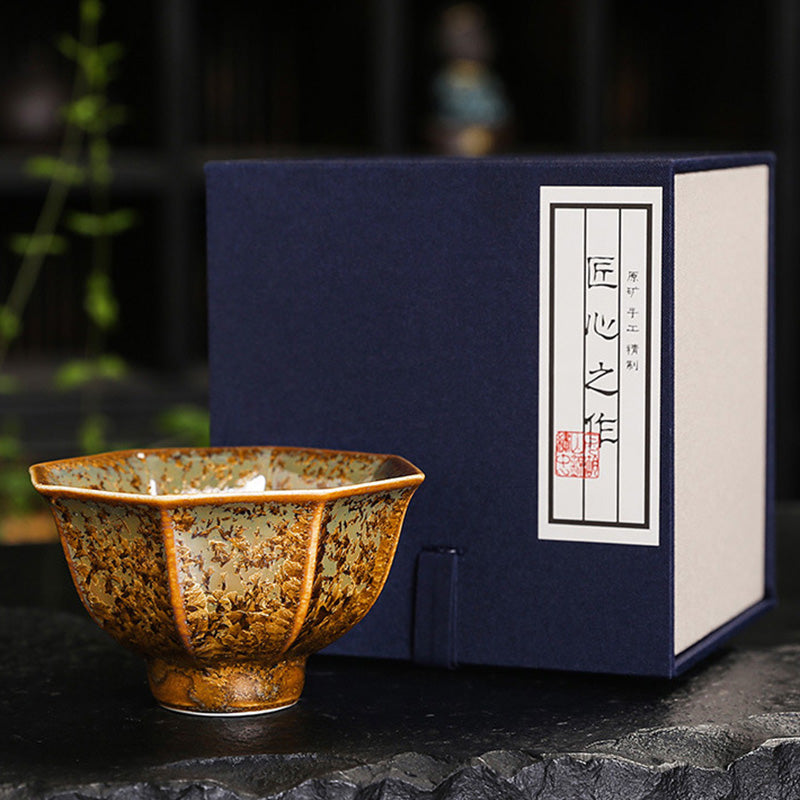 Colorful Brown Ceramic Chinese Tea Cup Bowl 210ml Size