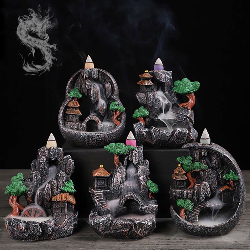 Resin Buddha Incense Burner with Mountain Bridges Pattern