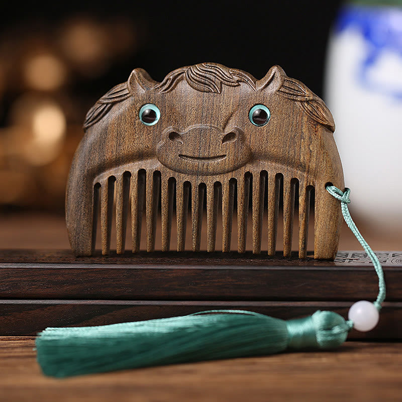 Chinese Zodiac Green Sandalwood Mini Peace Comb