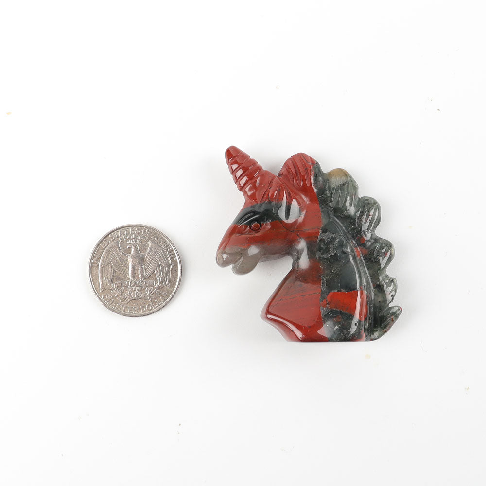 African Bloodstone Crystal Unicorn Carving 2-inch