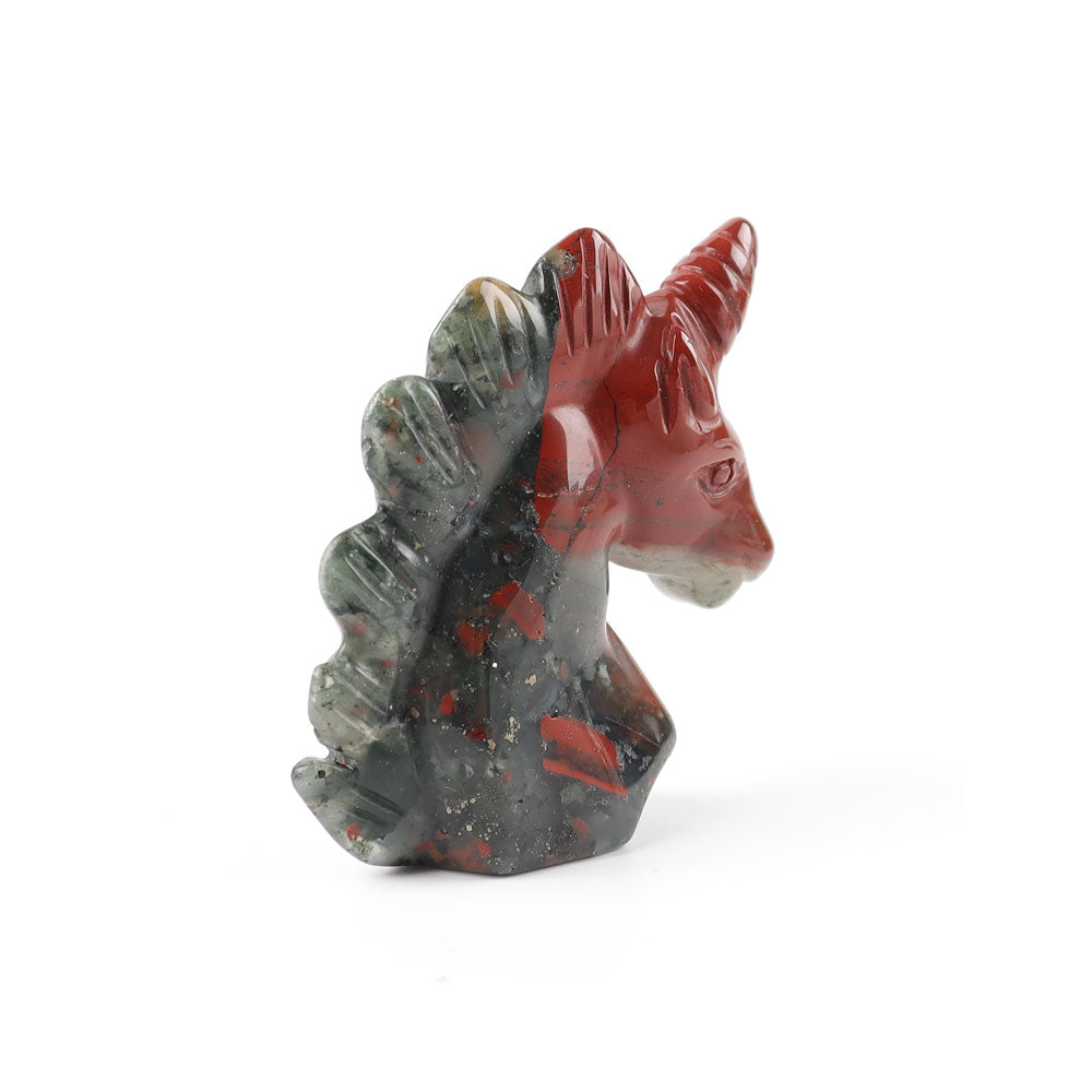African Bloodstone Crystal Unicorn Carving 2-inch