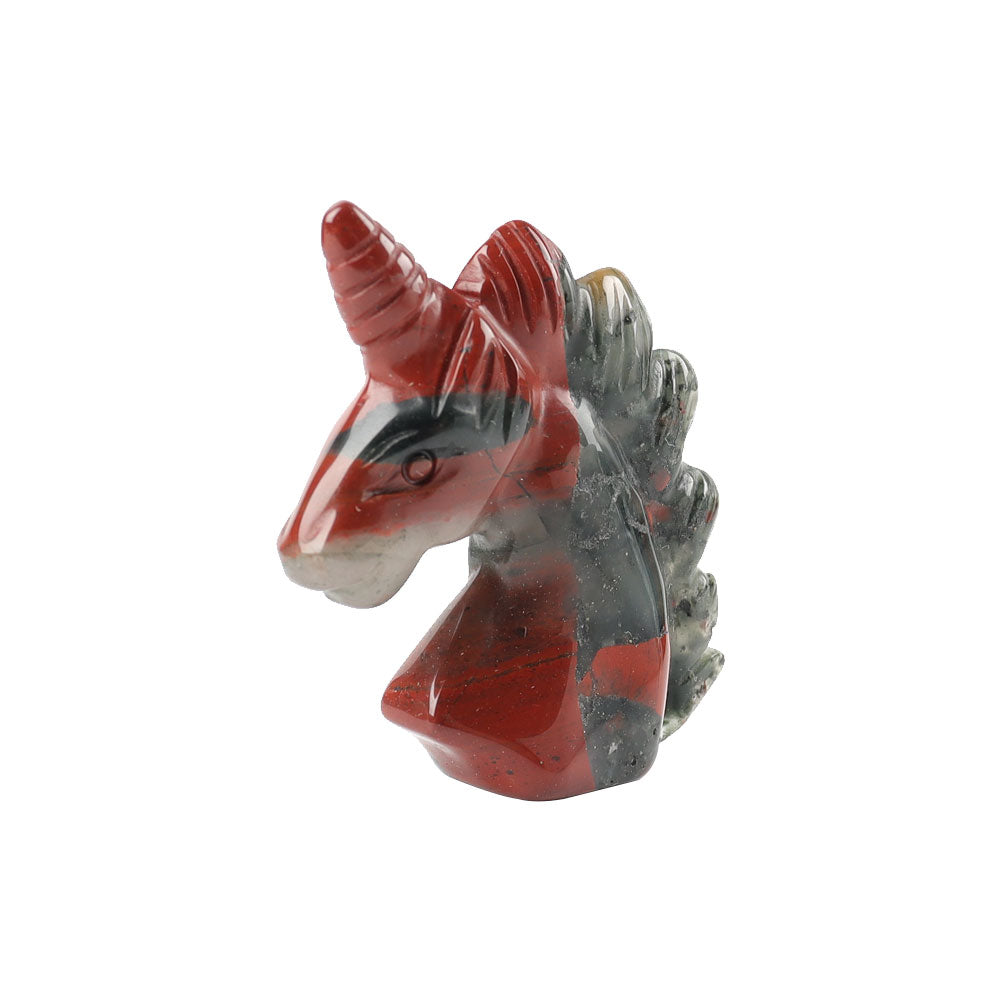 African Bloodstone Crystal Unicorn Carving 2-inch