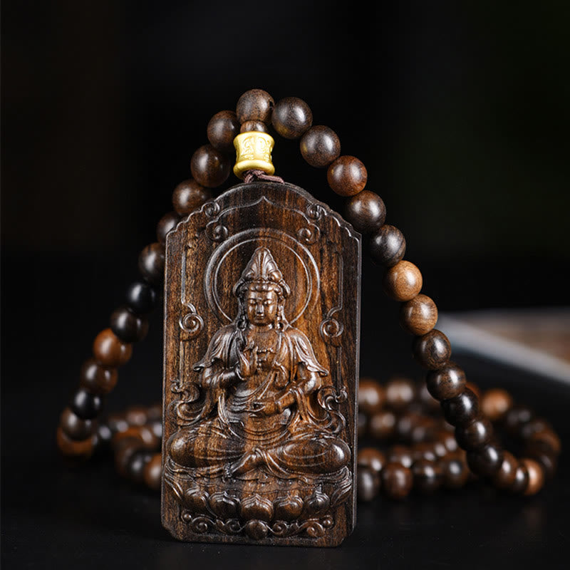 Agarwood Necklace with Avalokitesvara Beads for Strength & Luck