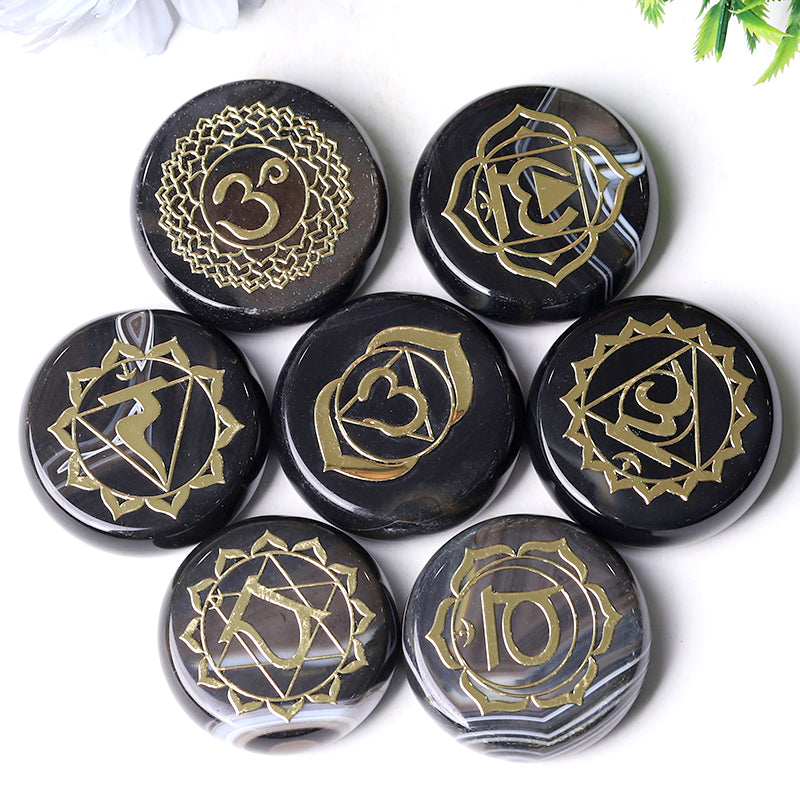 Agate Chakra Printed Rune Palm Stones Set 1.76 Inch