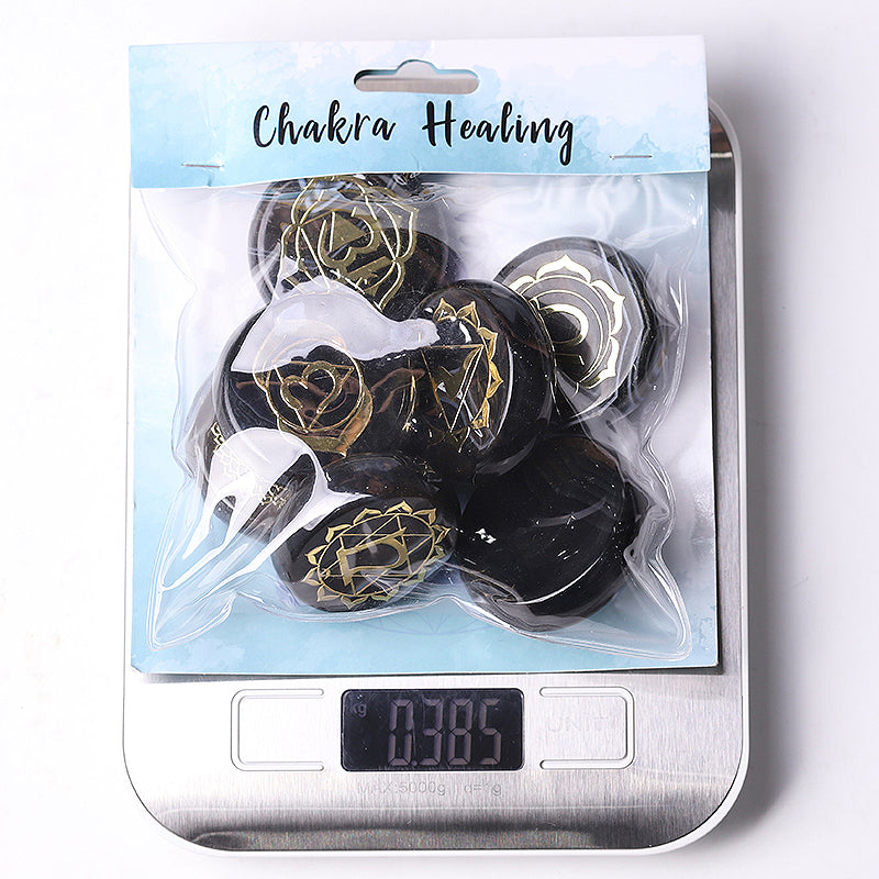 Agate Chakra Printed Rune Palm Stones Set 1.76 Inch