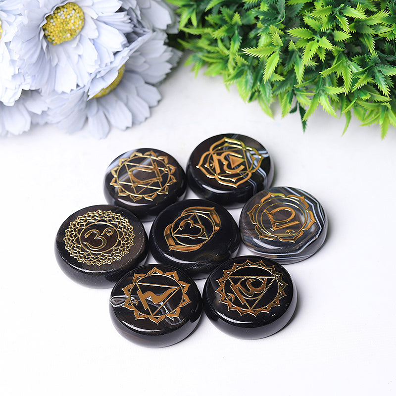 Agate Chakra Printed Rune Palm Stones Set 1.76 Inch