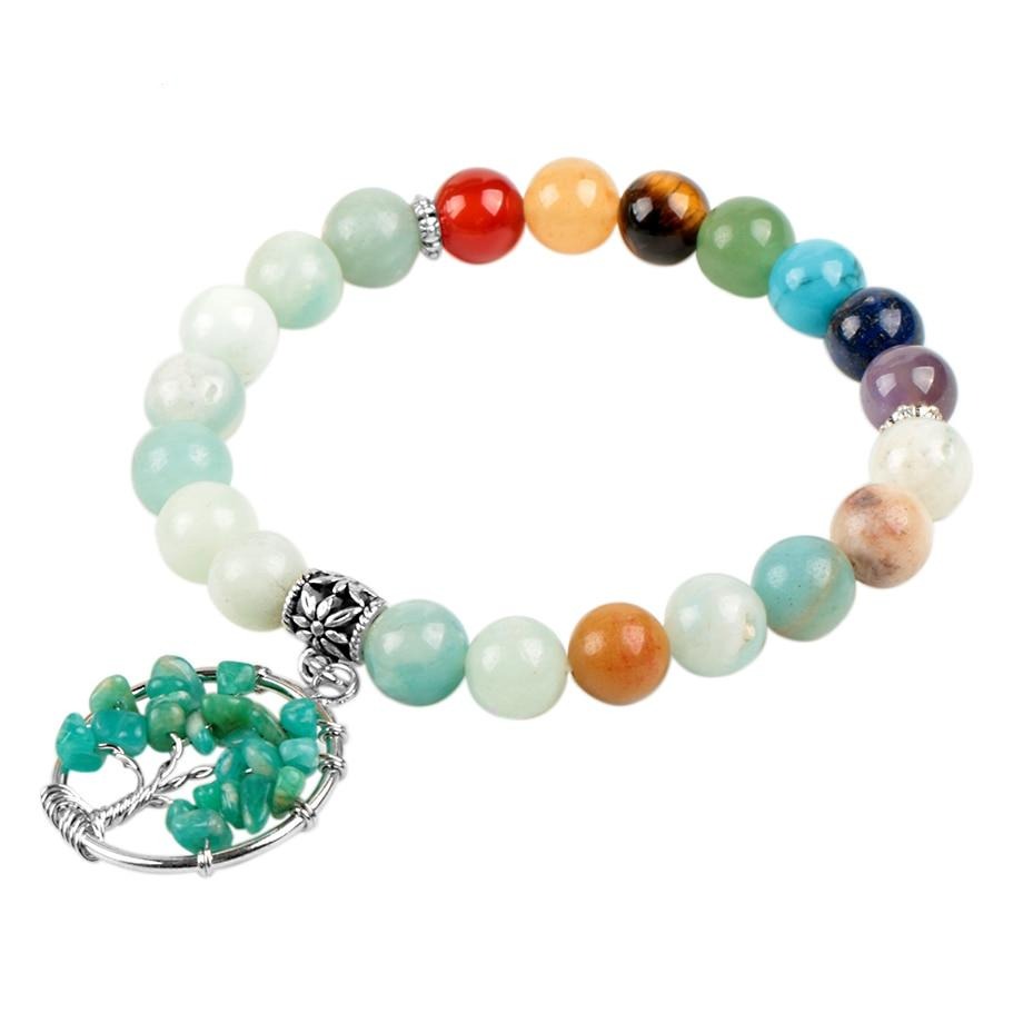 Amazonite Chakra Bracelet with Tree of Life Charm