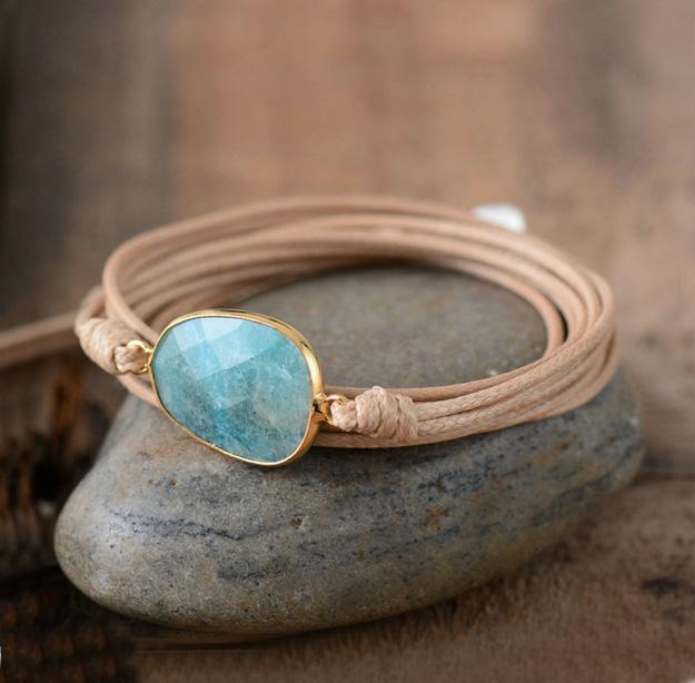 Amazonite Stone Leather Bracelet for Balance