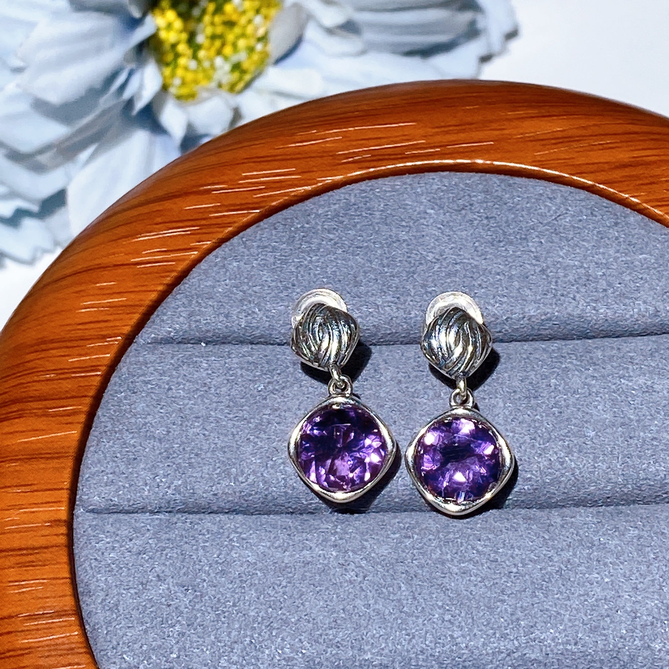 Amethyst 25mm Crystal Healing Earrings Silver