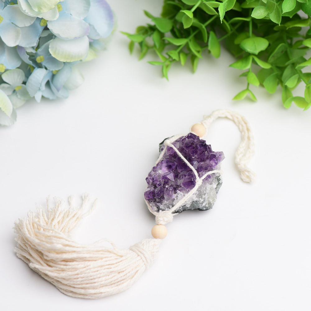 Amethyst Cluster Hanging with Cotton Rope Tassels 100g