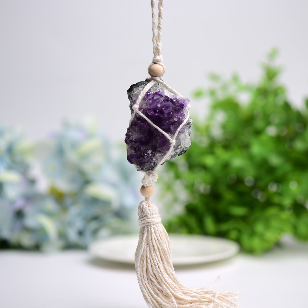 Amethyst Cluster Hanging with Cotton Rope Tassels 100g