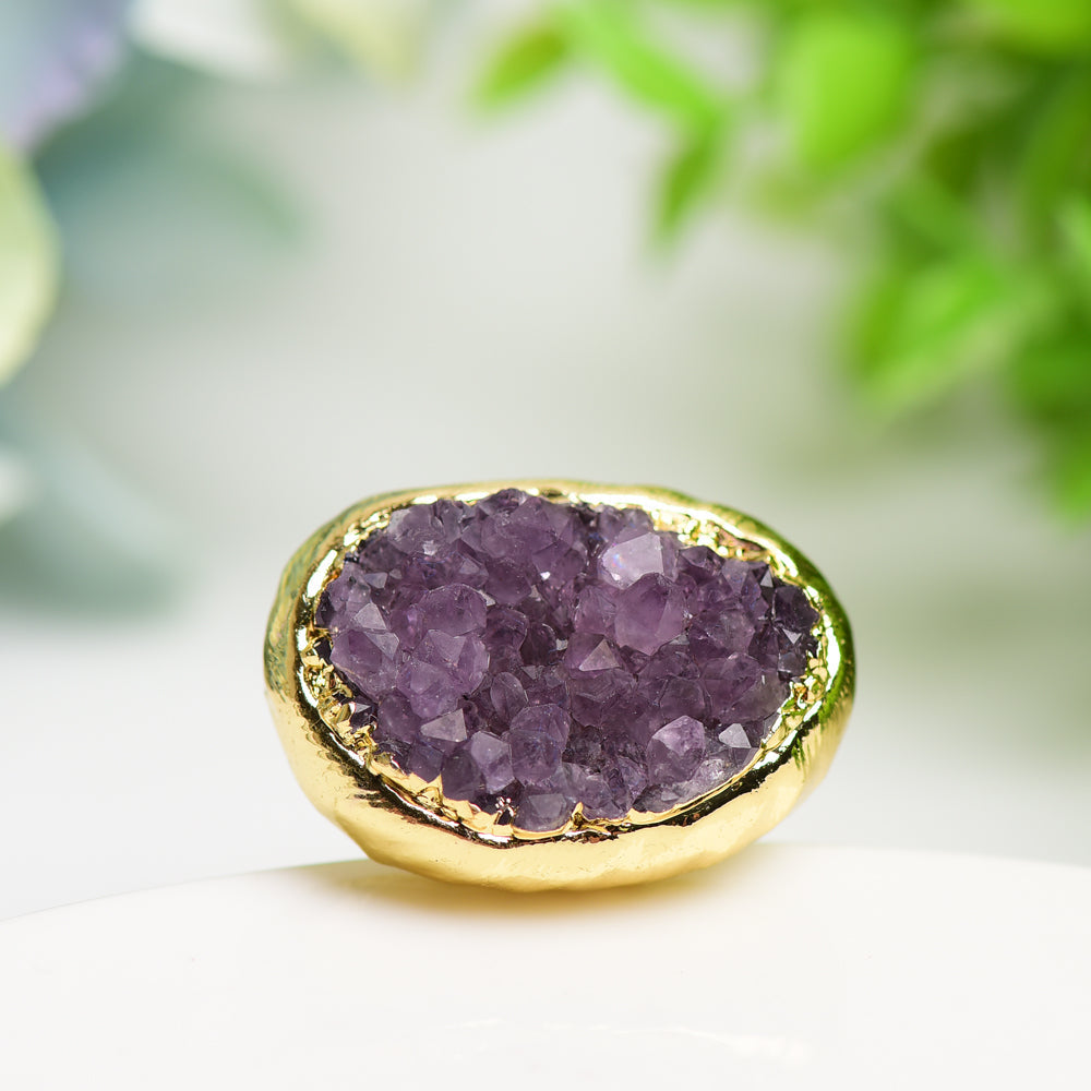 Amethyst Cluster Ring Gold Metal Rough Crystal 10g