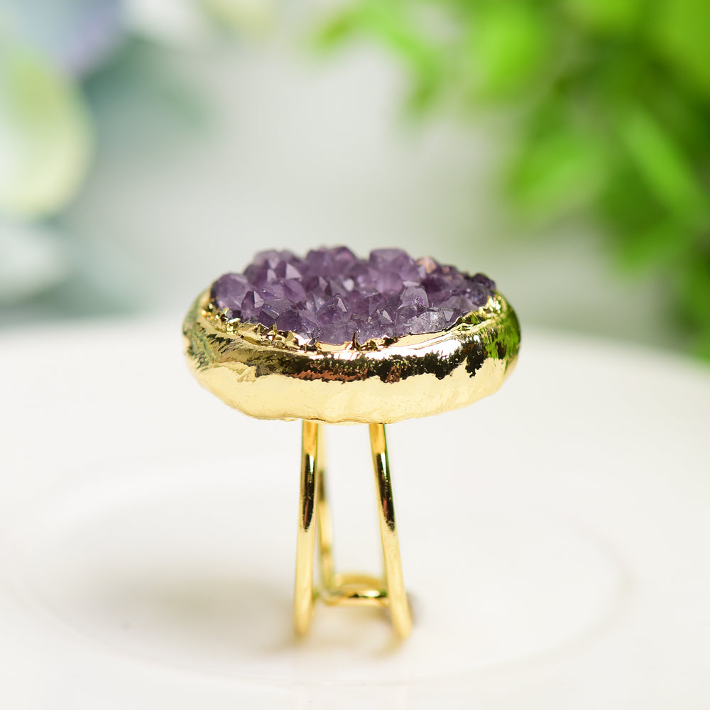 Amethyst Cluster Ring Gold Metal Rough Crystal 10g