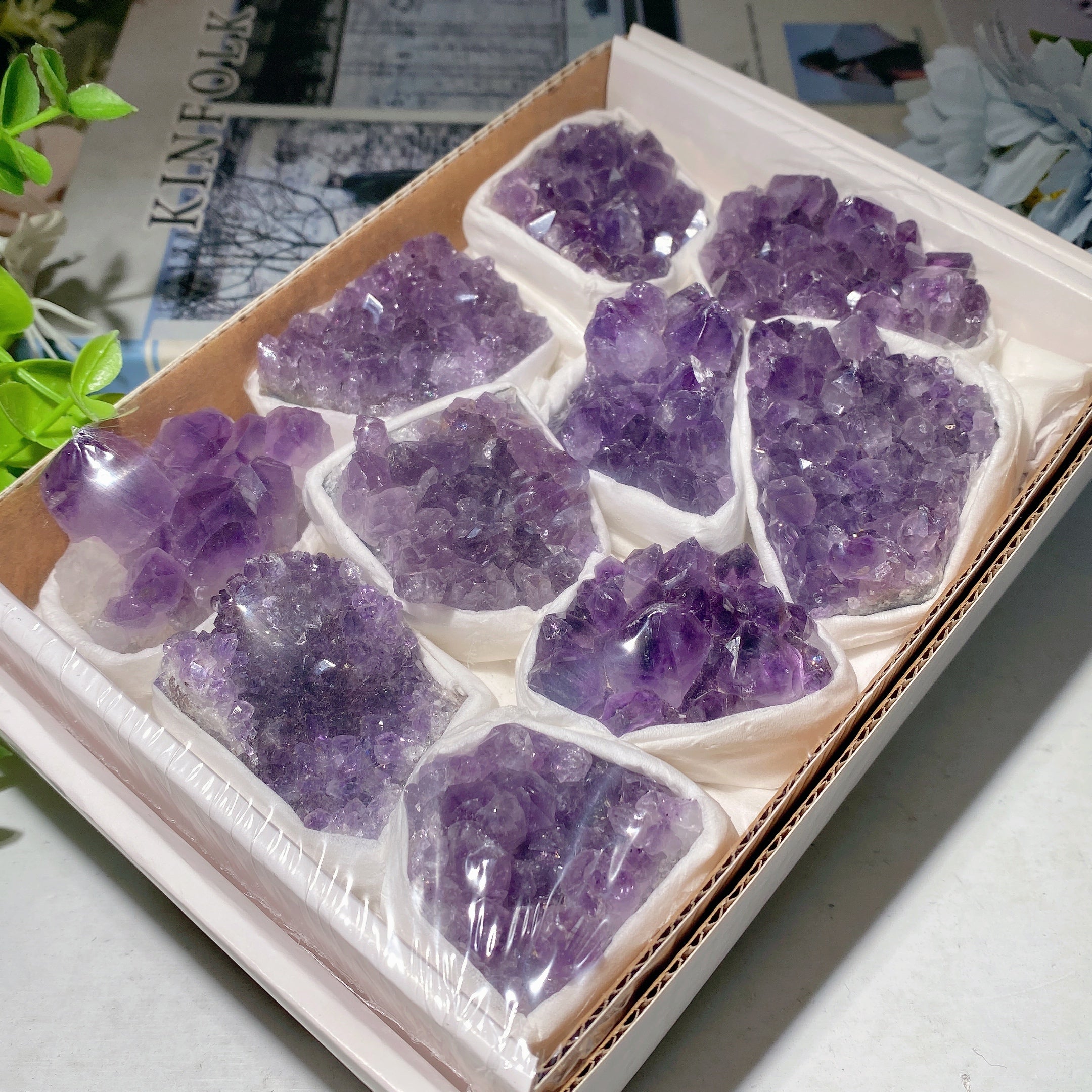 Amethyst Crystal Clusters Box Collection 6.2 Inch Healing Set