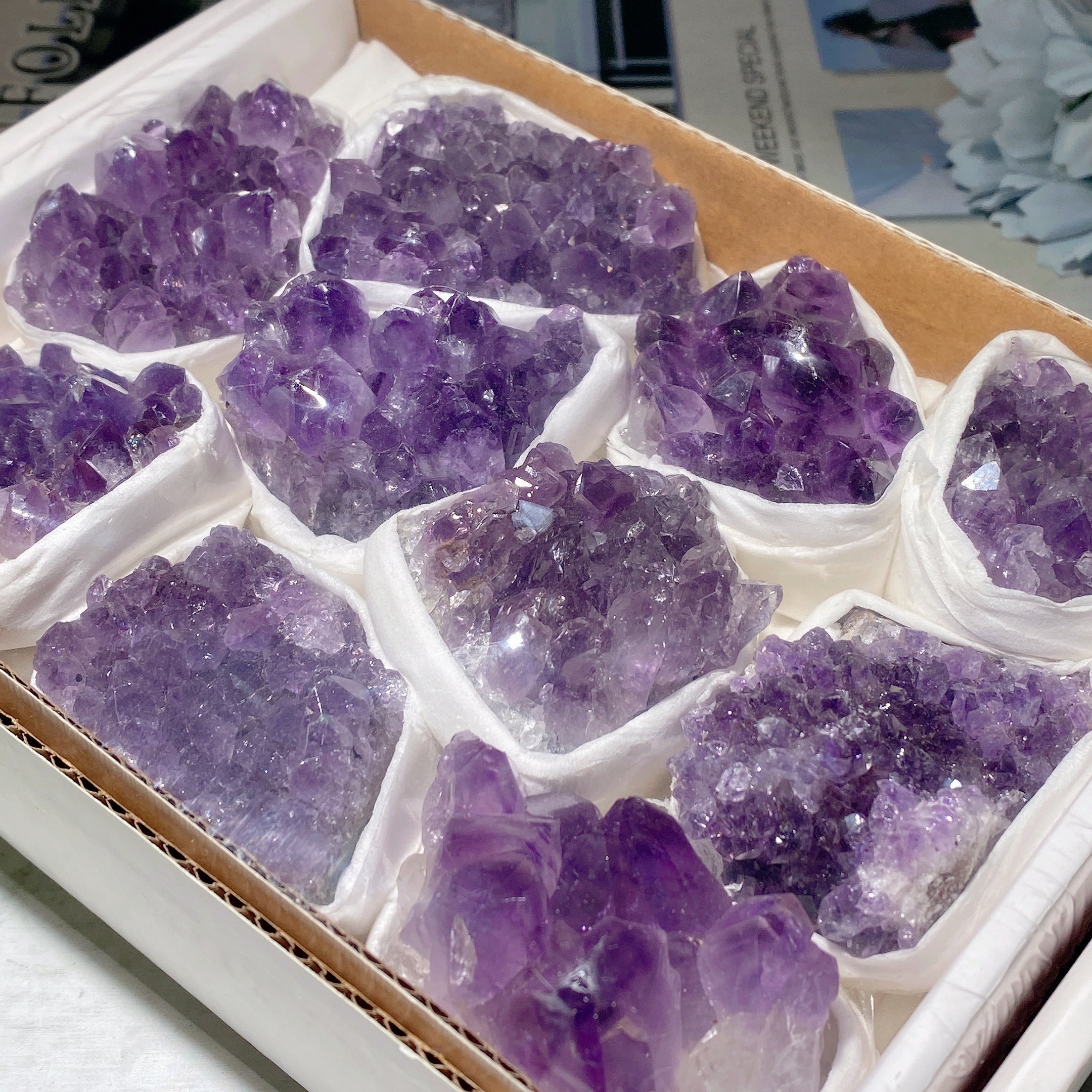 Amethyst Crystal Clusters Box Collection 6.2 Inch Healing Set