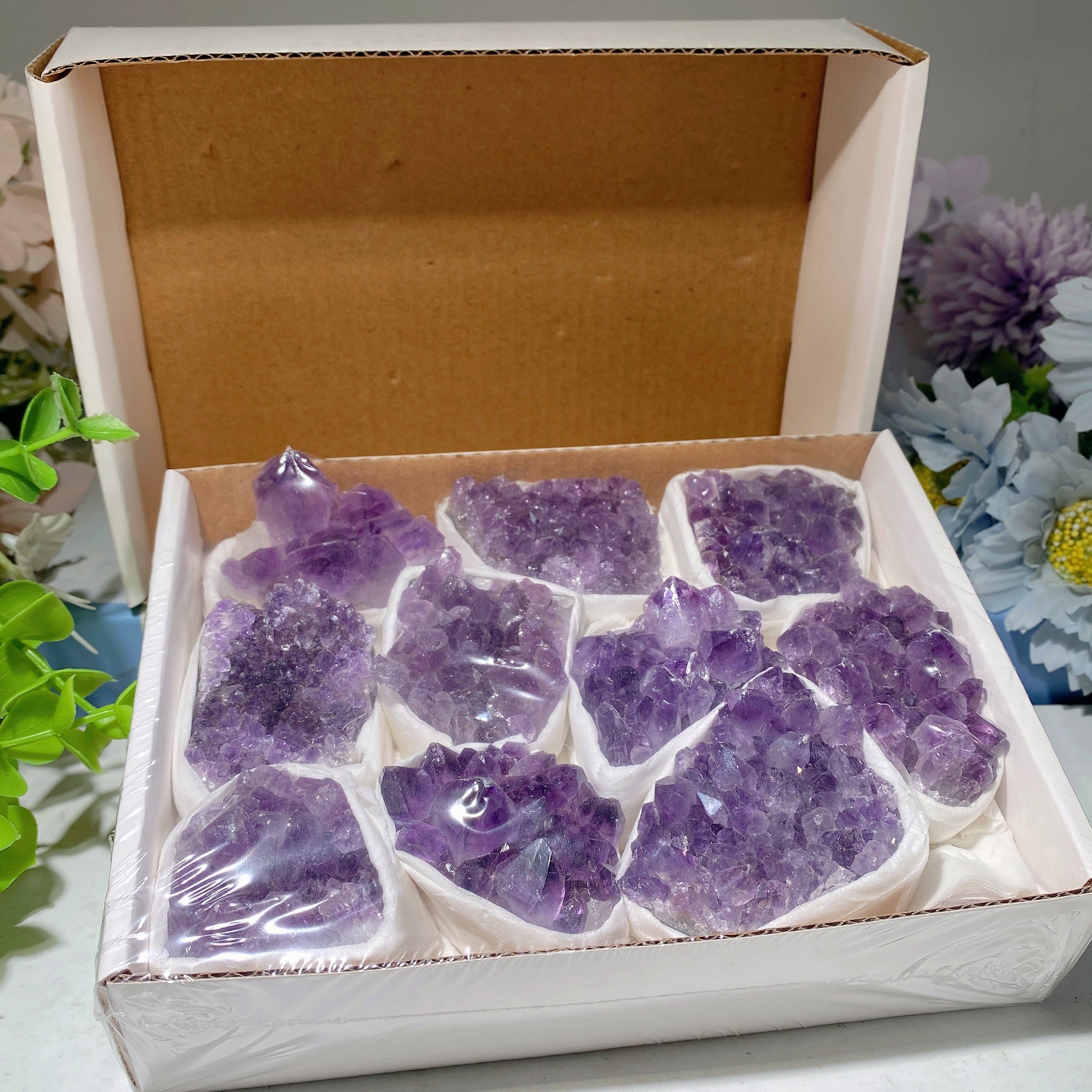 Amethyst Crystal Clusters Box Collection 6.2 Inch Healing Set