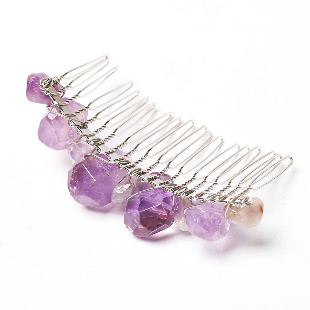 Amethyst Crystal Crown Comb 3in for Chakra Healing