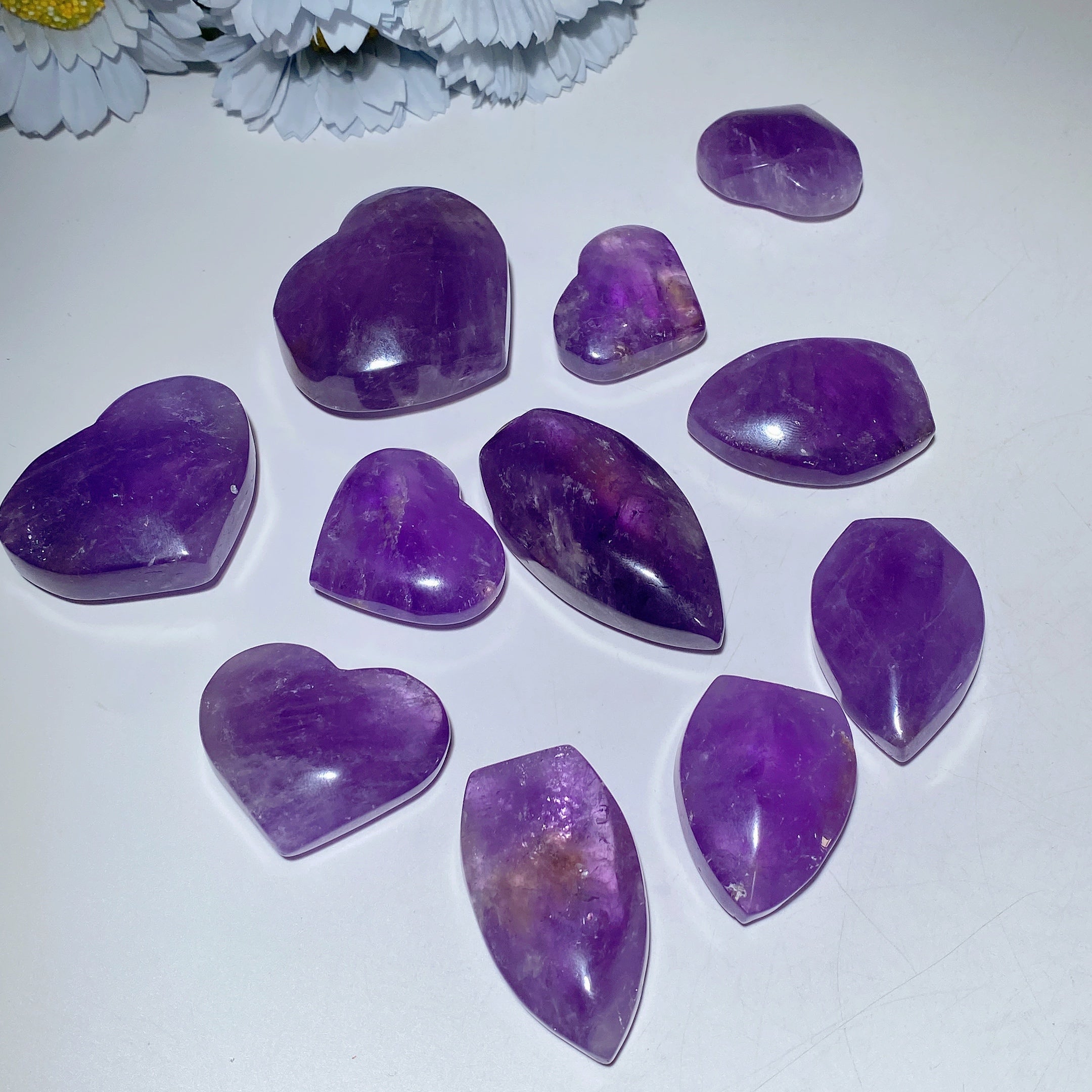 Amethyst Crystal Hearts 1.4-2.5" Free Form & Heart Shapes