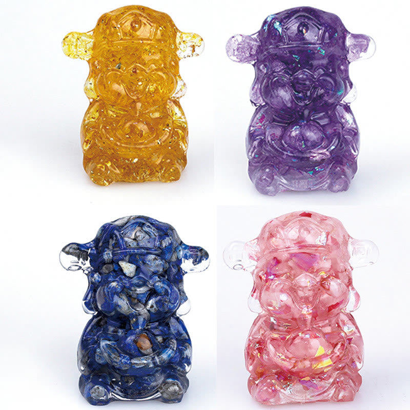 Amethyst God of Wealth Crystal Resin Feng Shui Decor 5.6cm