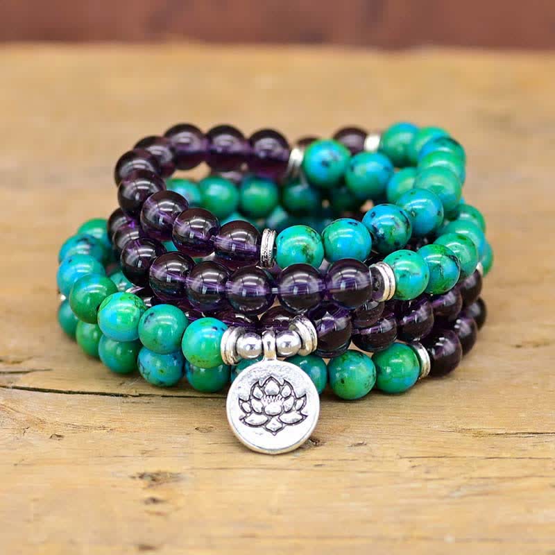 Amethyst Green Aventurine Lotus Bracelet for Spiritual Balance
