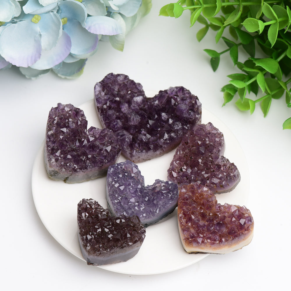 Amethyst Heart Crystal Cluster 1.2-2.5 inch Carved Stone