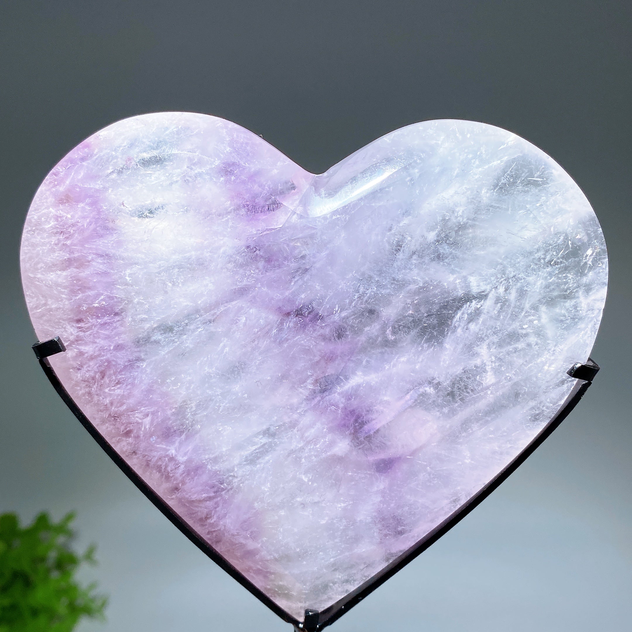 Amethyst Heart & Moon Crystal Carvings with Stand 3.8-7.8 in