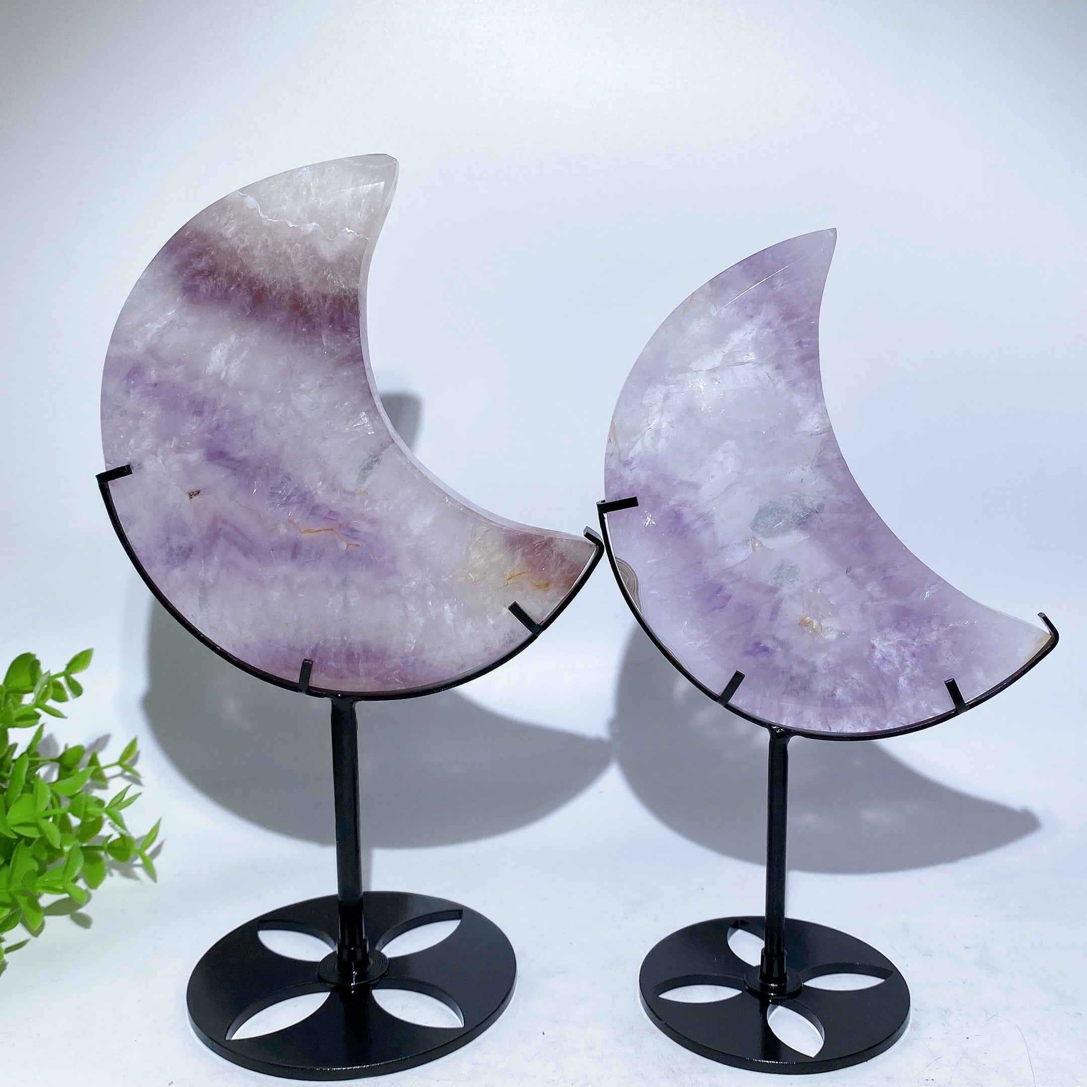 Amethyst Heart & Moon Crystal Carvings with Stand 3.8-7.8 in