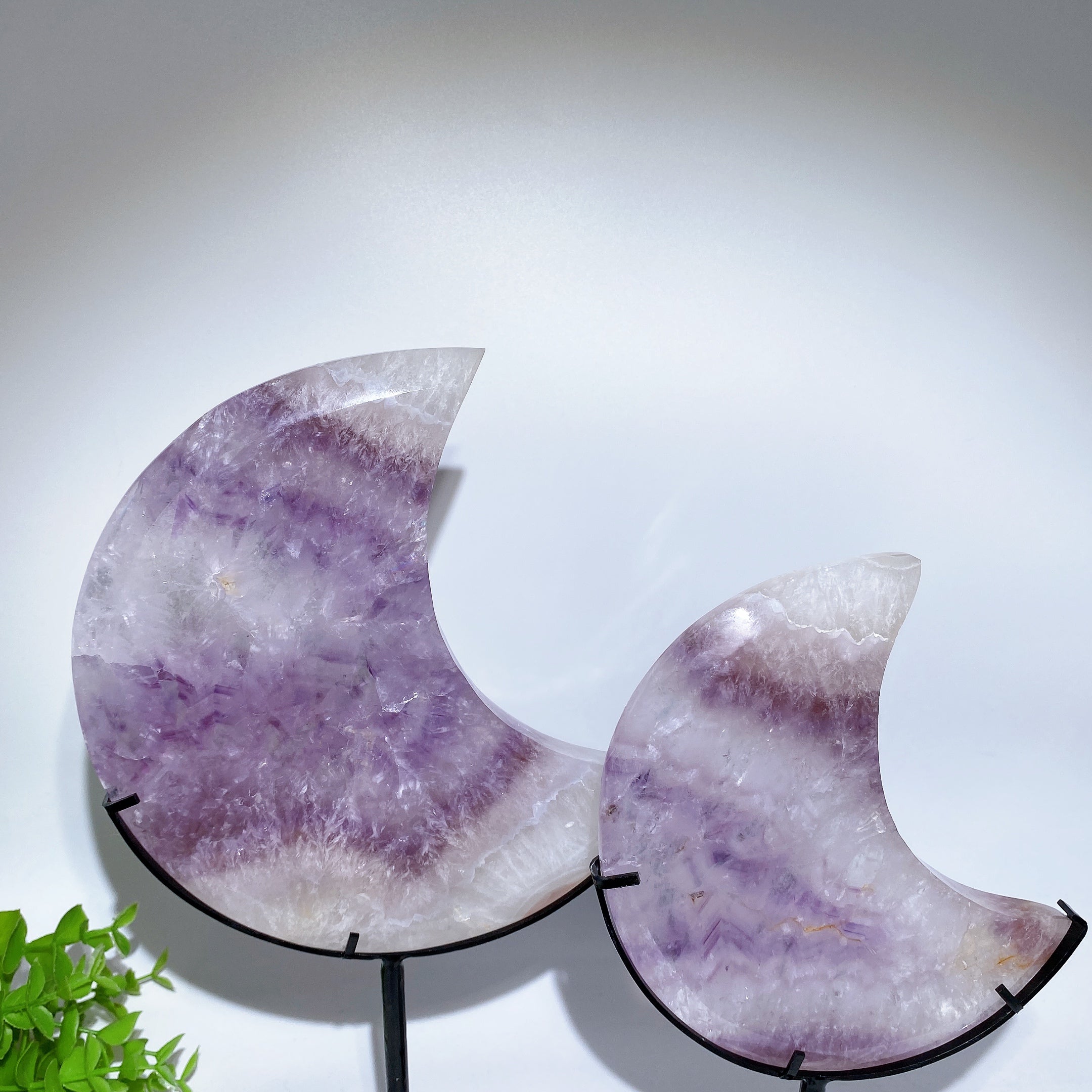 Amethyst Heart & Moon Crystal Carvings with Stand 3.8-7.8 in