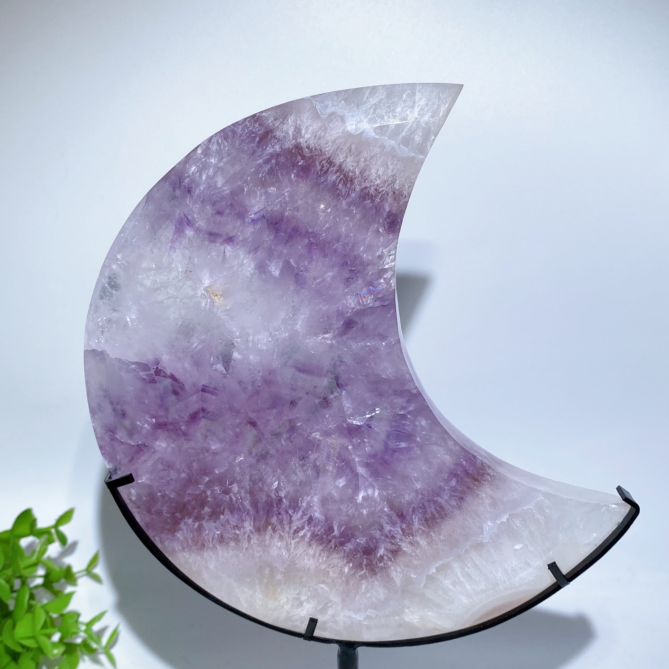 Amethyst Heart & Moon Crystal Carvings with Stand 3.8-7.8 in