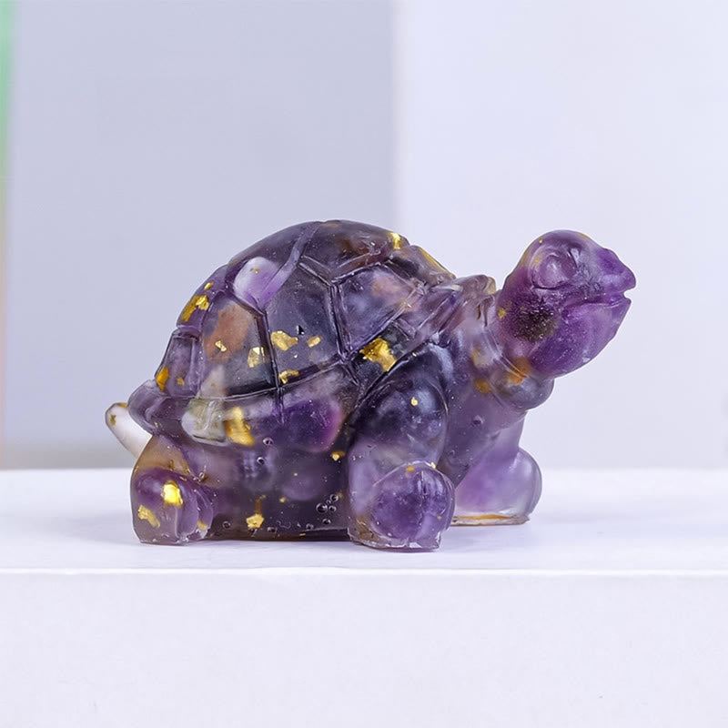 Amethyst Natural Crystal Resin Small Turtle Statue