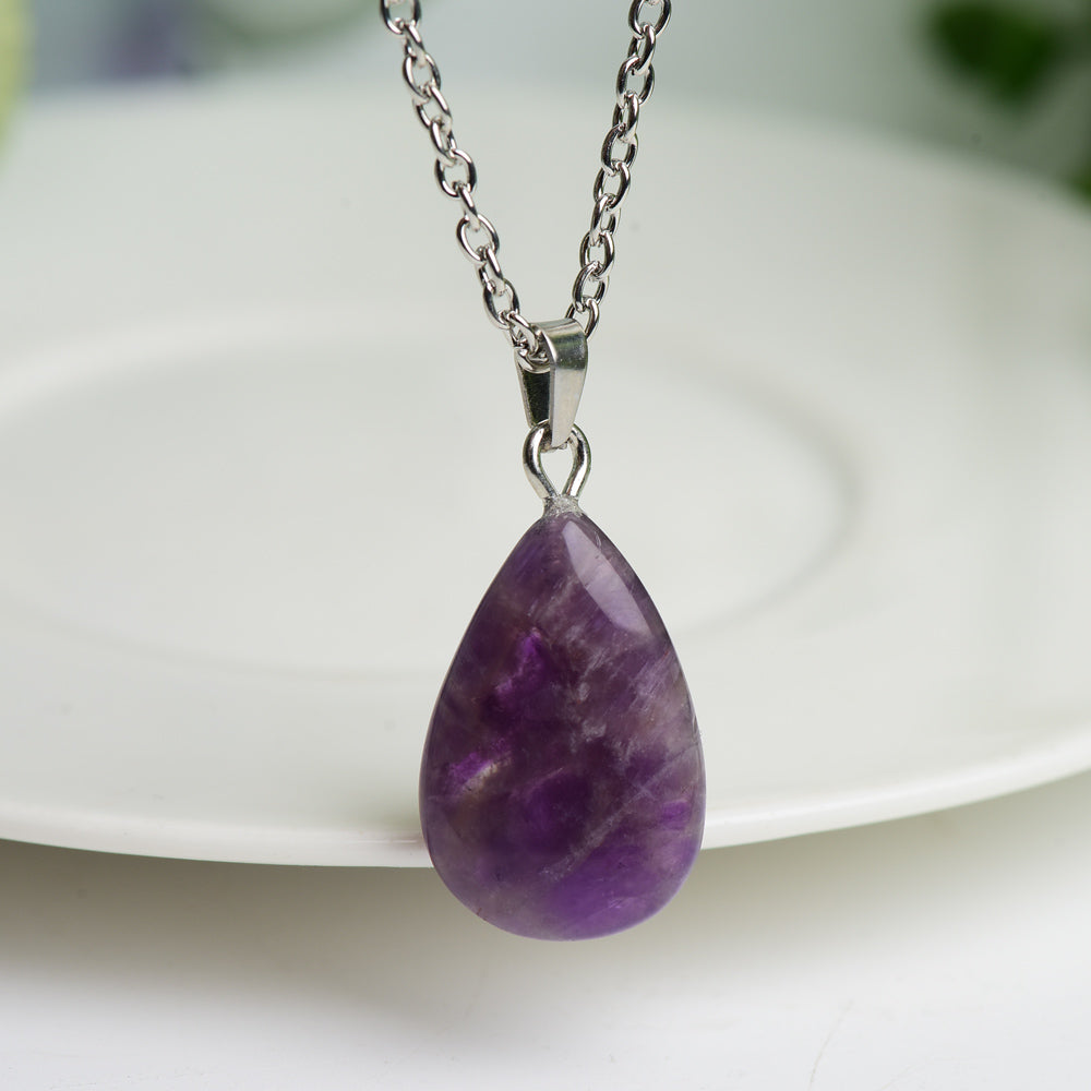 Amethyst Necklace with Silver Chain for Healing Energy