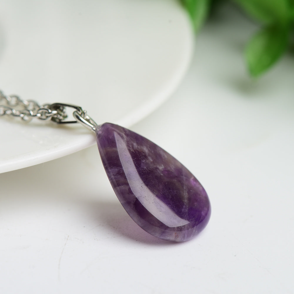 Amethyst Necklace with Silver Chain for Healing Energy