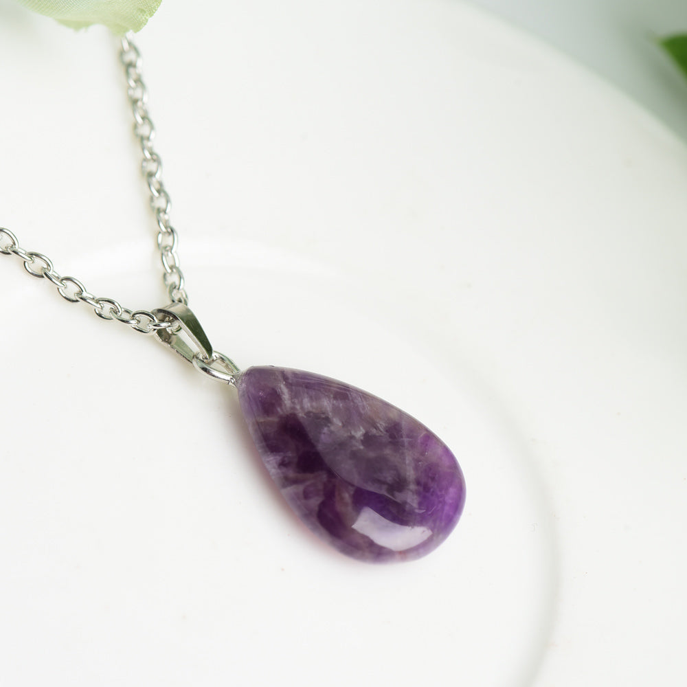 Amethyst Necklace with Silver Chain for Healing Energy