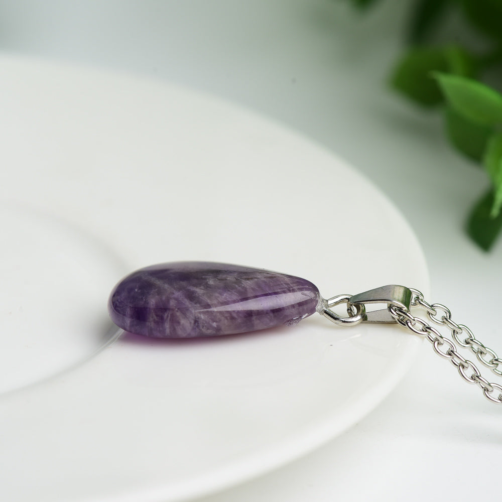 Amethyst Necklace with Silver Chain for Healing Energy